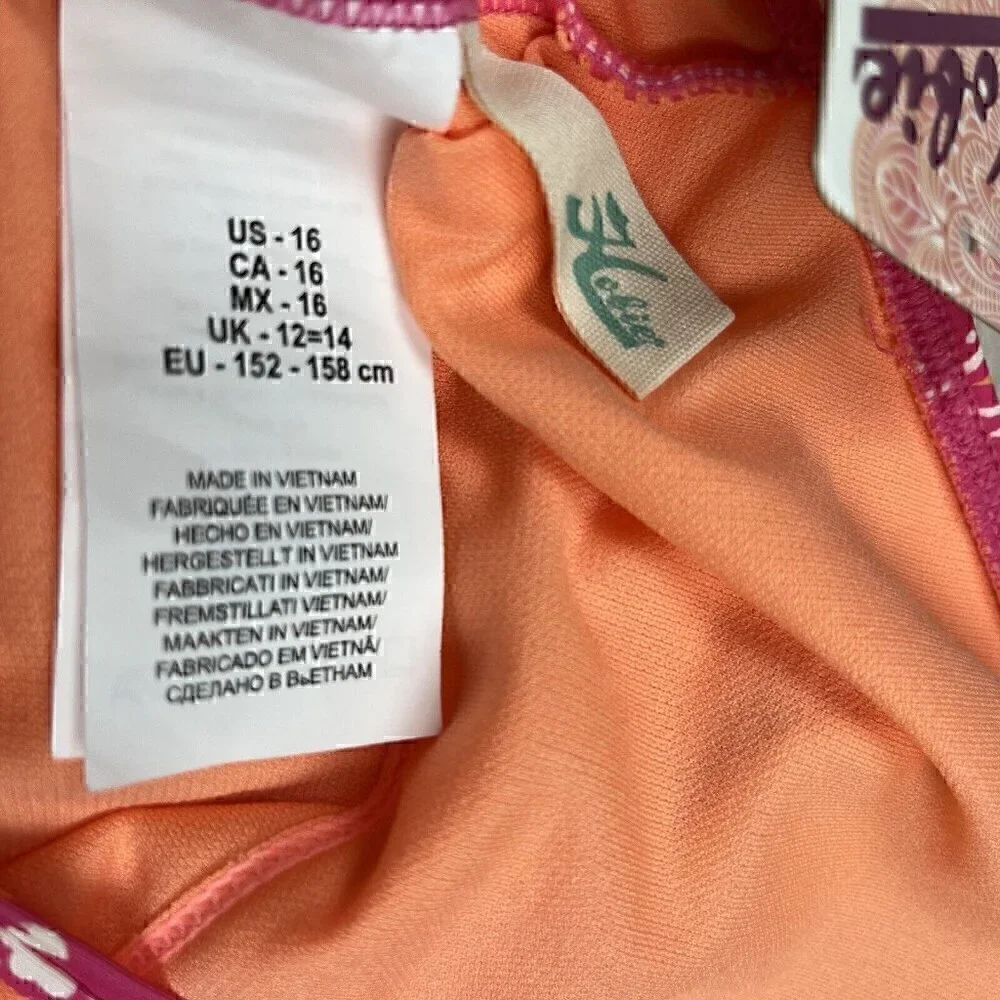 NEW HOBIE High Neck Halter One Piece Girls Size 16 Swimsuit Swimwear Pink